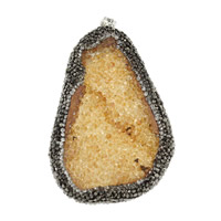 Natürliche Achat Anhänger Druzy, Eisquarz Achat, mit Messing, Klumpen, Platinfarbe platiniert, druzy Stil & Micro pave Zirkonia, 45x70x12mm, Bohrung:ca. 4x8mm, verkauft von PC