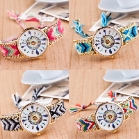 Braided Friendship Watch, Zinc Alloy, with Wool & Glass, Chinese movement, gold color plated, woven pattern 38mm Approx 9.8 Inch 