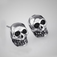 Titanium Steel Stud Earring, Skull, blacken 