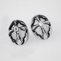 Titanium Steel Stud Earring, with Cats Eye, Flat Oval, with rhinestone & blacken 