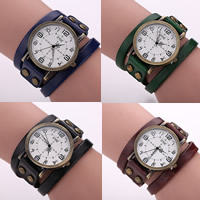 Reloj Wrap, aleación de zinc, con Cuero de vaca & Vidrio, movimiento chino, chapado en color bronce antiguo, 2-sarta, más colores para la opción, 35mm, 15mm, longitud:aproximado 16 Inch, Vendido por Sarta