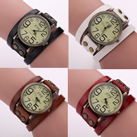 Reloj Wrap, aleación de zinc, con Cuero de vaca & Vidrio, movimiento chino, chapado en color bronce antiguo, 2-sarta, más colores para la opción, 35mm, 15mm, longitud:aproximado 16 Inch, Vendido por Sarta