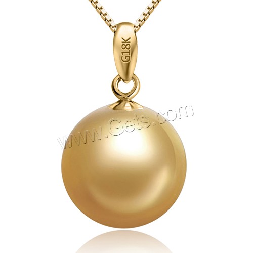 Golden South Sea Pearl Pendant, with Brass, Round, natural, different size for choice, Hole:Approx 2-7mm, Sold By PC