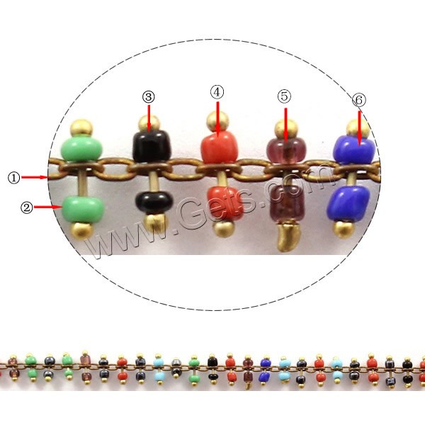 Glass Seed Beads Chain, with Brass, plated, handmade, more colors for choice, 1.5x2x0.5mm, 2x3mm, 7mm, Sold By m