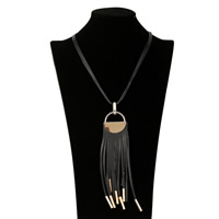 PU Leather Sweater Necklace, with Linen Cotton & Zinc Alloy, gold color plated , 180mm Approx 27.5 Inch 