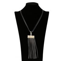 PU Leather Sweater Necklace, with Linen Cotton & Zinc Alloy, with 5cm extender chain, gold color plated , 170mm Approx 28 Inch 