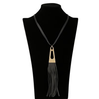 PU Leather Sweater Necklace, with Linen Cotton & Zinc Alloy, gold color plated , 200mm Approx 28 Inch 