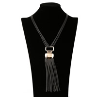 PU Leather Sweater Necklace, with Linen Cotton & Zinc Alloy, with 5cm extender chain, gold color plated , 180mm Approx 27.5 Inch 