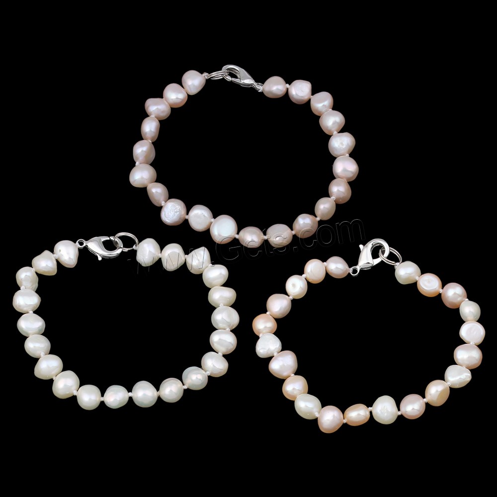 Cultured Freshwater Pearl Bracelets, brass clasp, Baroque, natural, different styles for choice, more colors for choice, 8-9mm, Length:Approx 7.5 Inch, Sold By Strand