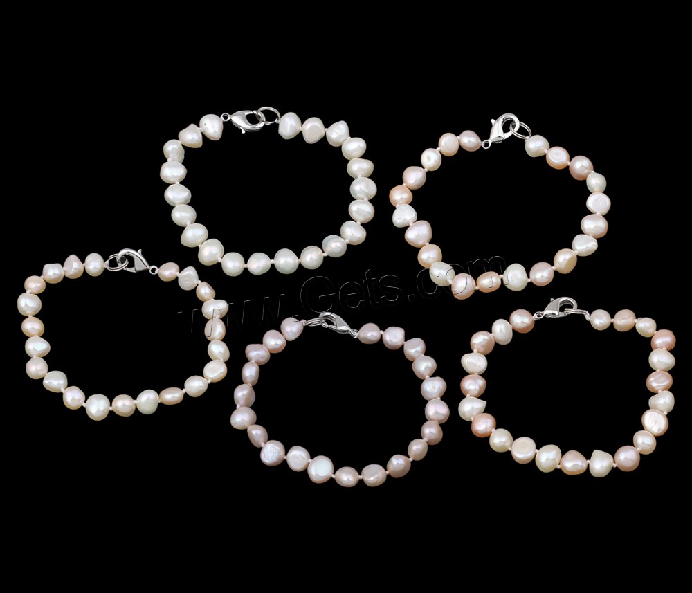 Cultured Freshwater Pearl Bracelets, brass clasp, Baroque, natural, different styles for choice, more colors for choice, 8-9mm, Length:Approx 7.5 Inch, Sold By Strand