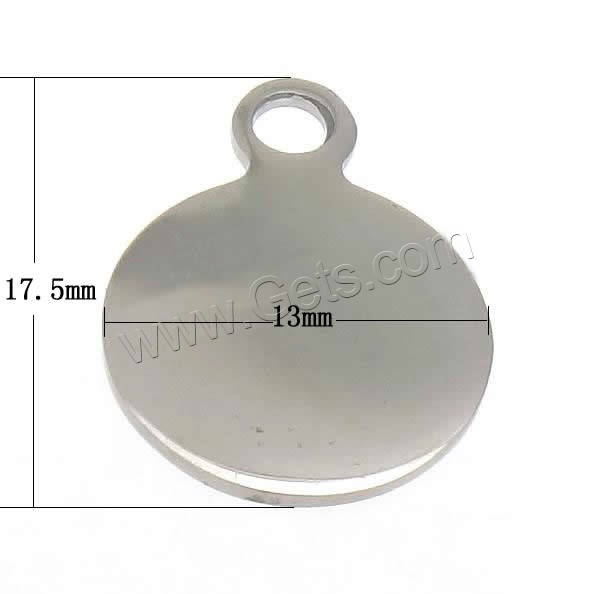 Stainless Steel Tag Charm, Flat Round, Customized & smooth, original color, 17.5mm,13x13x1mm, Hole:Approx 2.5mm, Sold By PC