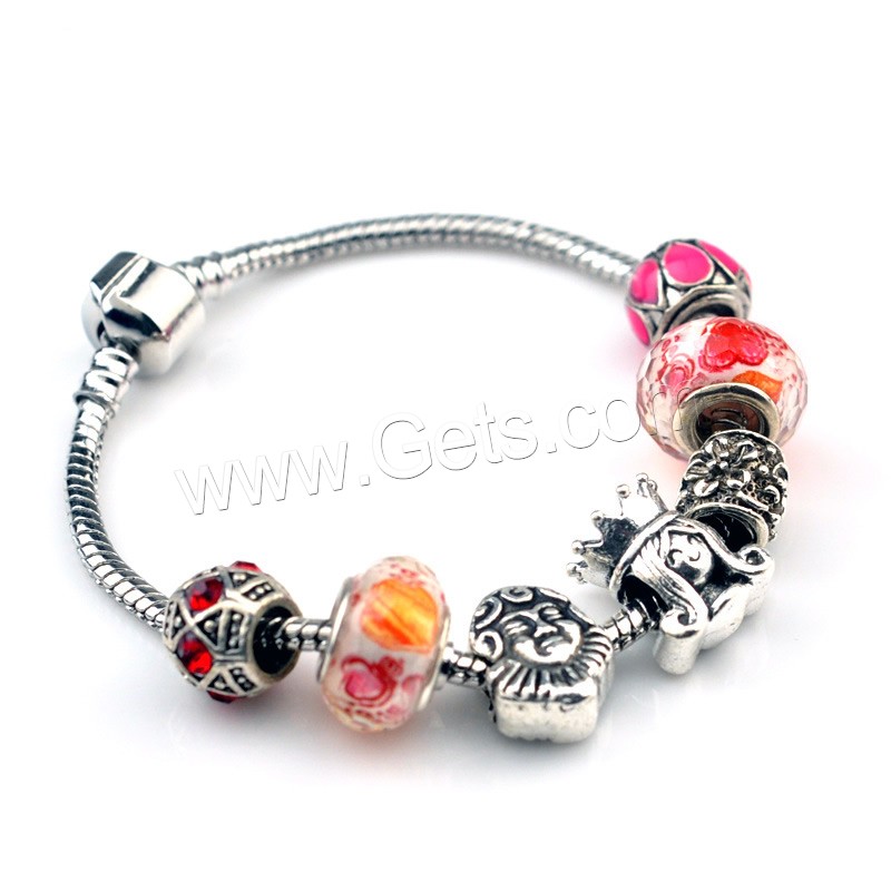 European Match Cristal Bracelets, alliage de zinc, avec chaîne en laiton & chalumeau, Plaqué de couleur d'argent, longueur différente pour le choix & émail & facettes & avec strass, protéger l'environnement, sans nickel, plomb et cadmium, 180-200mm, Vendu par brin