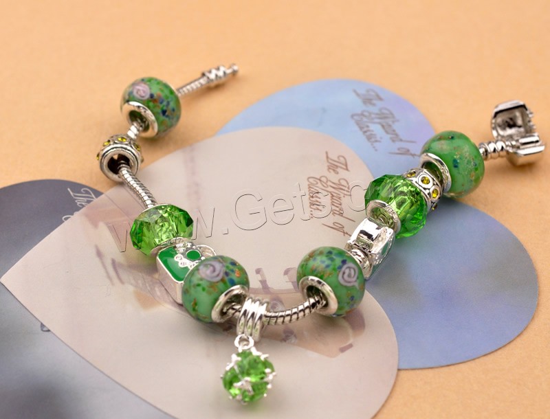 European Match Cristal Bracelets, alliage de zinc, avec chaîne en laiton & cristal & chalumeau, Rond, Placage, longueur différente pour le choix & émail & facettes & avec strass, protéger l'environnement, sans nickel, plomb et cadmium, 180-200mm, Vendu par brin