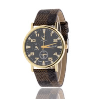 Unisex Wrist Watch, Zinc Alloy, with PU Leather & Glass, Chinese movement, plated, adjustable & waterproof, coffee color 20mm Approx 9.4 Inch 