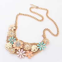 Fashion Statement Necklace, Zinc Alloy, with iron chain, with 5cm extender chain, Flower, gold color plated, twist oval chain & enamel & with rhinestone, multi-colored, nickel, lead & cadmium free, 40mm Approx 19.5 Inch 