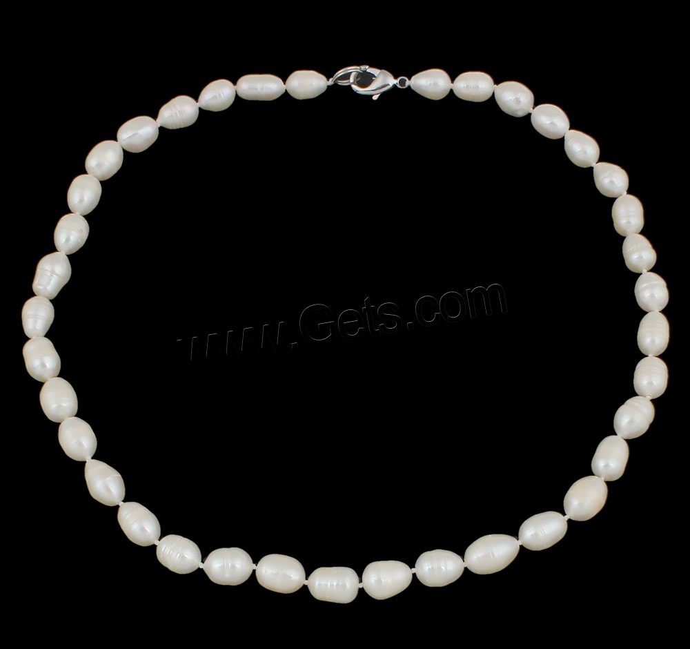 Collar de Perlas Natural de Freshwater, Perlas cultivadas de agua dulce, latón cierre, Arroz, longitud diferente para la opción & diferentes estilos para la opción, Blanco, 8-9mm, Vendido por Sarta