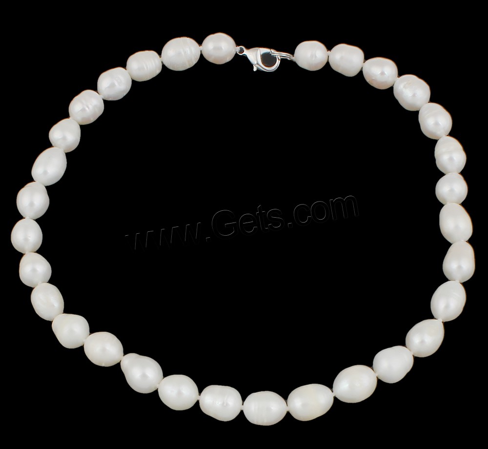 Collar de Perlas Natural de Freshwater, Perlas cultivadas de agua dulce, latón cierre, Arroz, longitud diferente para la opción & diferentes estilos para la opción, Blanco, 10-11mm, Vendido por Sarta