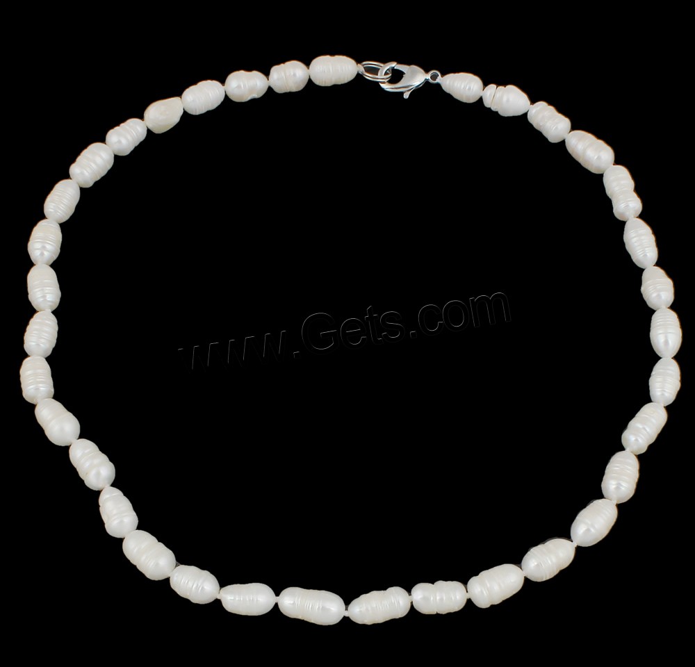 Collar de Perlas Natural de Freshwater, Perlas cultivadas de agua dulce, latón cierre, Arroz, longitud diferente para la opción & diferentes estilos para la opción, Blanco, 7-8mm, Vendido por Sarta