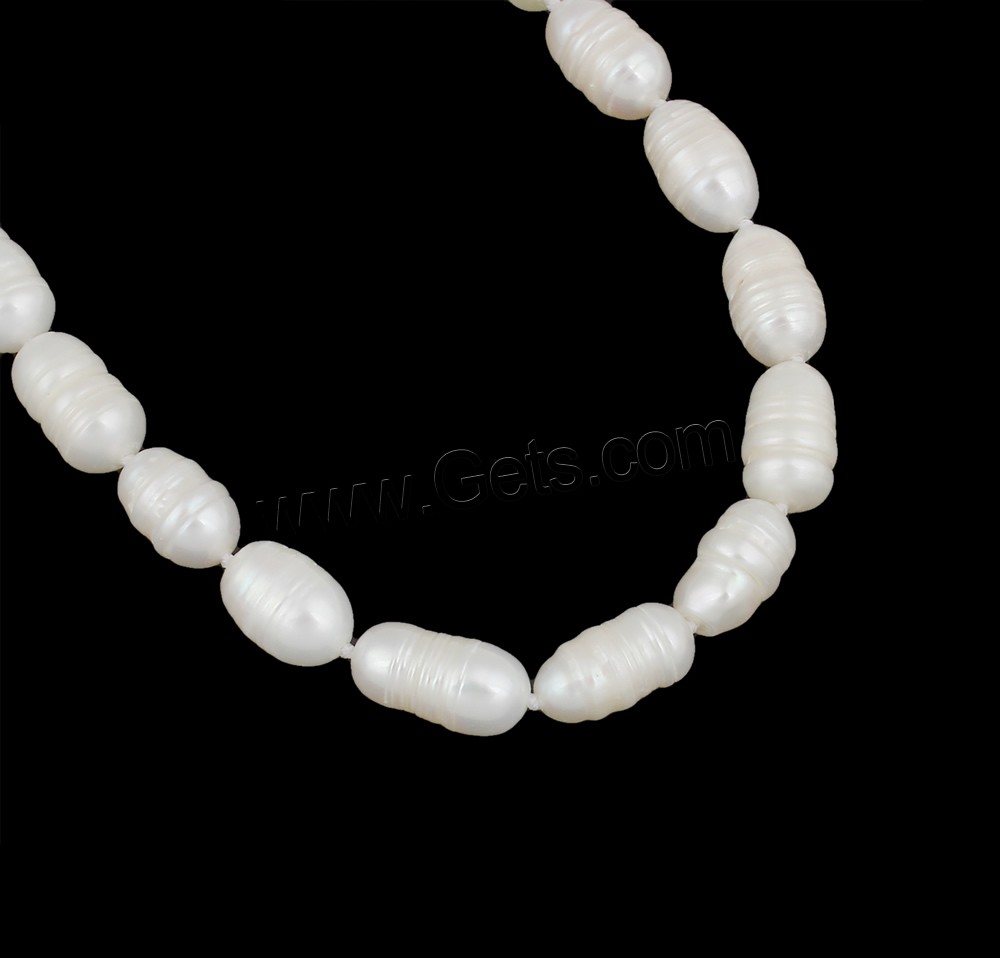 Collar de Perlas Natural de Freshwater, Perlas cultivadas de agua dulce, latón cierre, Arroz, longitud diferente para la opción & diferentes estilos para la opción, Blanco, 7-8mm, Vendido por Sarta