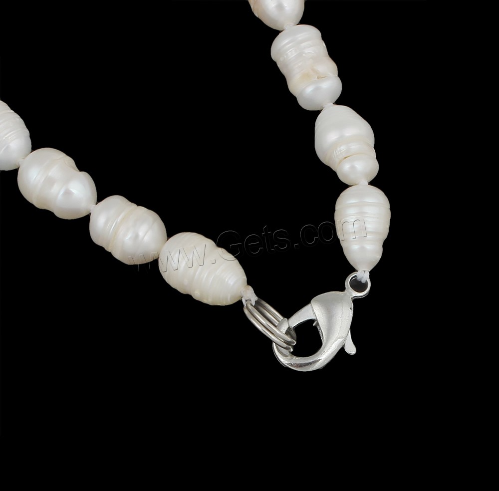 Collar de Perlas Natural de Freshwater, Perlas cultivadas de agua dulce, latón cierre, Arroz, longitud diferente para la opción & diferentes estilos para la opción, Blanco, 7-8mm, Vendido por Sarta