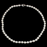 Natural Freshwater Pearl Necklace, brass clasp, Potato  white, 6-7mm 