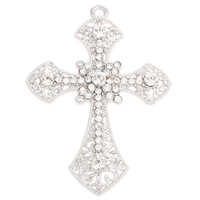 Zinc Alloy Cross Pendants, platinum color plated, with rhinestone, nickel, lead & cadmium free Approx 4mm 