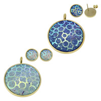 Parures de bijoux en acier inoxydable, pendentif & boucle d'oreille, avec résine, Plat rond, Placage de couleur d'or, plaqué de couleurs, plus de couleurs à choisir Environ 5mm, Vendu par fixé