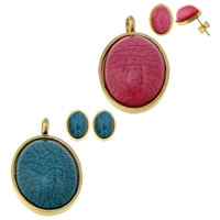 Parures de bijoux en acier inoxydable, pendentif & boucle d'oreille, avec résine, ovale plat, Placage, plus de couleurs à choisir  Environ 5mm, Vendu par fixé