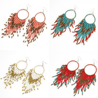 Boucles d'oreilles perle de verre, perles de rocaille en verre, fer boucle d'oreille crochet, Placage de couleur platine, couleur solide, plus de couleurs à choisir Vendu par paire