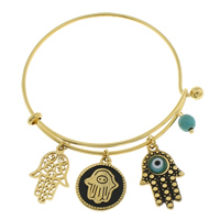 Evil Eye Jewelry Bracelet, Stainless Steel, with Resin, Hamsa, gold color plated, charm bracelet & Islamic jewelry & evil eye pattern & adjustable & enamel   Inner Approx 56mm Approx 7 Inch 