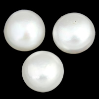 Half Drilled Cultured Freshwater Pearl Beads, Button, natural, half-drilled, white, 12-13mm Approx 0.8mm 