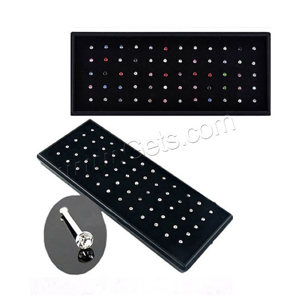 Edelstahl-Nase-Piercing-Schmuck, Edelstahl, verschiedene Größen vorhanden & mit Strass, keine, 60PCs/Box, verkauft von Box