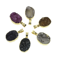 Natürliche Achat Anhänger Druzy, Eisquarz Achat, mit Eisen Stiftöse, flachoval, goldfarben plattiert, druzy Stil, keine, 14x19x6mm-16x21x7mm, Bohrung:ca. 5x6mm, verkauft von PC