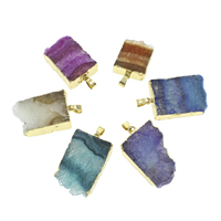 Natürliche Achat Anhänger Druzy, Eisquarz Achat, mit Eisen Stiftöse, Rechteck, goldfarben plattiert, druzy Stil, keine, 19x25x10mm-32x35x11mm, Bohrung:ca. 5x6mm, verkauft von PC