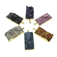 Natürliche Achat Anhänger Druzy, Eisquarz Achat, mit Eisen Stiftöse, Rechteck, goldfarben plattiert, druzy Stil, keine, 26x50x8mm-27x51x9mm, Bohrung:ca. 5x6mm, verkauft von PC