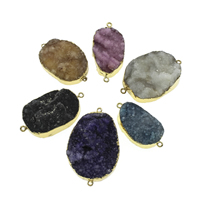 Natürliche Achat Druzy Anschluss, Eisquarz Achat, mit Eisen Stiftöse, flachoval, goldfarben plattiert, druzy Stil & 1/1-Schleife, keine, 22x41x8mm-32x50x15mm, Bohrung:ca. 2mm, verkauft von PC