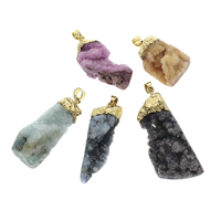 Natürliche Achat Anhänger Druzy, Eisquarz Achat, mit Eisen Stiftöse, Klumpen, goldfarben plattiert, druzy Stil, keine, 15x41x13mm-22x55x15mm, Bohrung:ca. 5x6mm, verkauft von PC