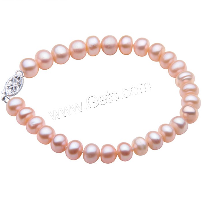 Cultured Freshwater Pearl Bracelets, brass fishhook clasp, Button, natural, different size for choice, pink, Length:Approx 7.5 Inch, Sold By Strand