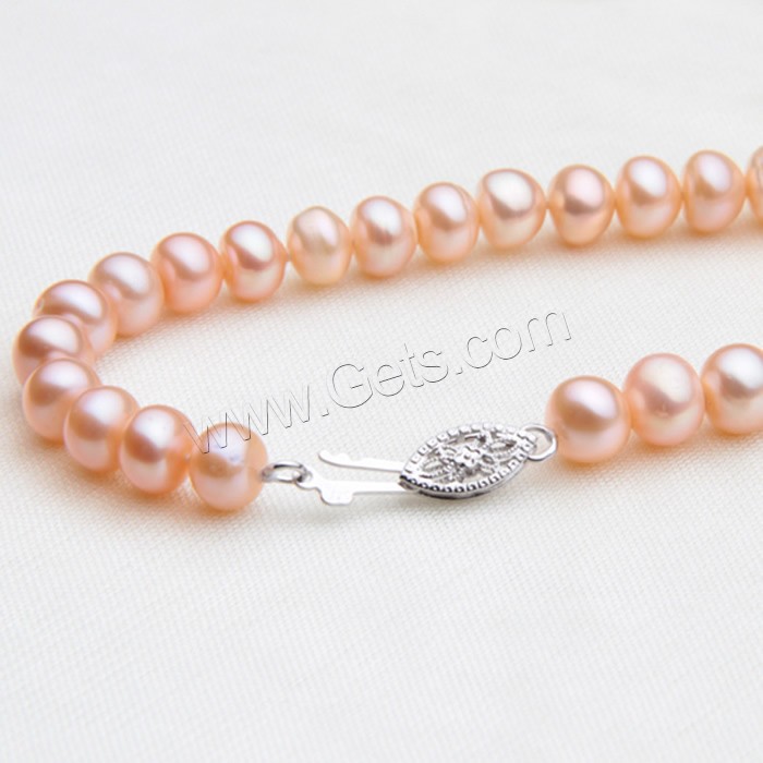 Cultured Freshwater Pearl Bracelets, brass fishhook clasp, Button, natural, different size for choice, pink, Length:Approx 7.5 Inch, Sold By Strand