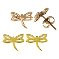 Stainless Steel Stud Earring, Dragonfly, plated 