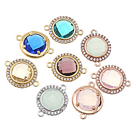 Zircon pavent Laiton Connector, avec verre, Plat rond, Placage, pavé de micro zircon & facettes & boucle de 1/1, plus de couleurs à choisir Environ 1.5mm, Vendu par PC