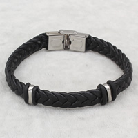 Los hombres de la pulsera y del brazalete, acero inoxidable, con Cuero de PU & silicona, pulsera trenzada, Negro, 12x2x6mm, longitud:aproximado 8 Inch, Vendido por Sarta