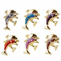 Rhinestone Zinc Alloy Brooch, Dolphin, gold color plated, with rhinestone nickel, lead & cadmium free 