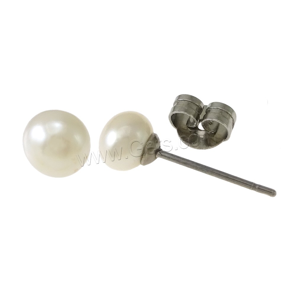 Freshwater Pearl Stud Earring, Stainless Steel, with Freshwater Pearl, natural, different size for choice, white, Grade A, 10Pairs/Bag, Sold By Bag