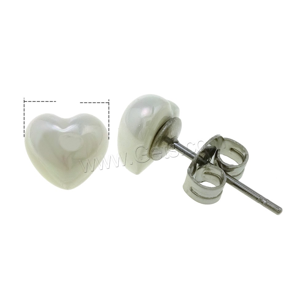 arete de concha de mar del sur, acero inoxidable, con Nácar de mar del sur, Corazón, diverso tamaño para la opción, Blanco, 10parespareja/Bolsa, Vendido por Bolsa