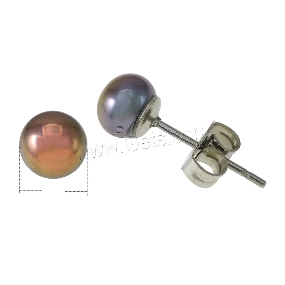 Freshwater Pearl Stud Earring, Stainless Steel, with Freshwater Pearl, natural, different size for choice, more colors for choice, 10Pairs/Bag, Sold By Bag