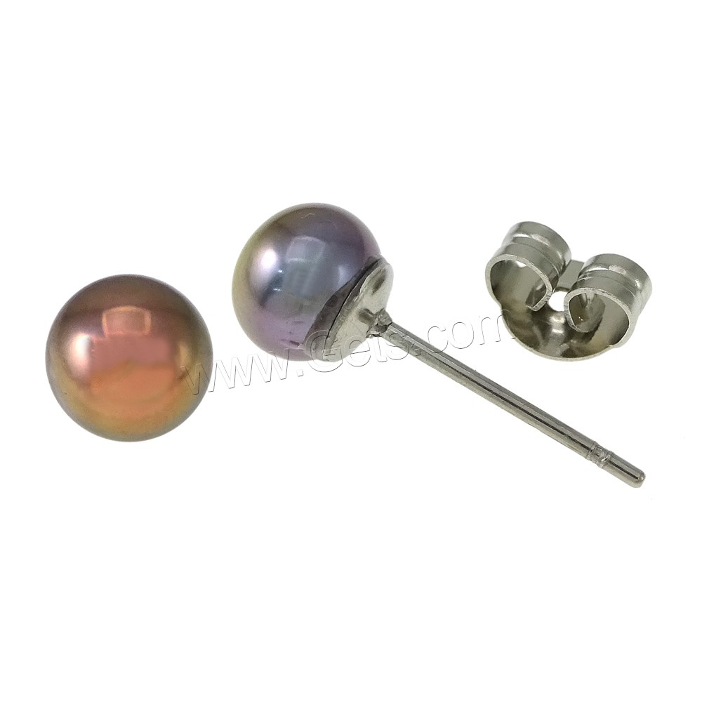 Freshwater Pearl Stud Earring, Stainless Steel, with Freshwater Pearl, natural, different size for choice, more colors for choice, 10Pairs/Bag, Sold By Bag