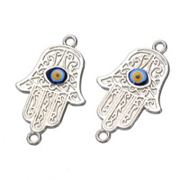 Evil Eye Jewelry Connector, Zinc Alloy, Evil Eye Hamsa, real silver plated, Islamic jewelry & enamel & 1/1 loop Approx 2mm 