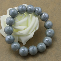 Bracelets en porcelaine, Rond, vernissé, gris, 13x13.5-15mm Environ 8 pouce, Vendu par brin