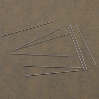 Perlen Nadel, Edelstahl, originale Farbe, 52x0.5mm, Bohrung:ca. 2x0.4mm, 25PCs/Tasche, verkauft von Tasche